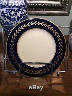 Set Of 10 Syracuse Richelieu Cobalt Blue Gold Laurel Dinner Plates Excellent Con