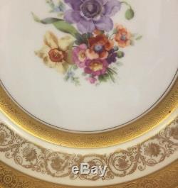 Set Of 11 Antique TV Limoges France Gold Encrusted Dinner Plates Flowers Design