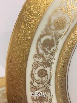 Set Of 11 Antique TV Limoges France Gold Encrusted Dinner Plates Flowers Design