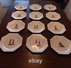 Set Of 12 Antique Montreau France Octagon Dinner Plates Beaded Edge Lovely