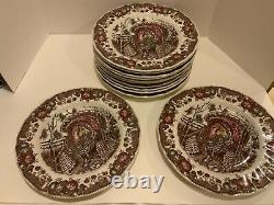 Set Of 12 Johnson Bros His Majesty Autumn monarch Turkey Dinner Plates 10.75