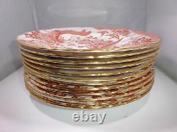 Set Of 12 Royal Crown Derby Red Aves 10 1/2 Inch Dinner Plates