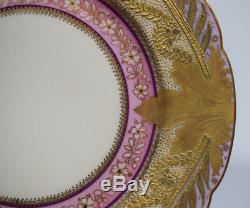 Set Of 4 Incredible Limoges Heavy Raised gold Dinner Plates Purple/Pink