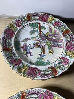 Set Of 4 Meissen's Ironstone Chinoiserie Floral Dinner Plates