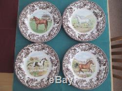 Set Of 4 Spode Woodland Horse Large Dinner Plates 10.5 Wide New & Perfect