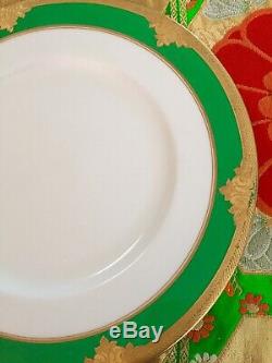 Set Of 6 Antique MINTON Kelly Green & Gold 10 1/4 Dinner Plates