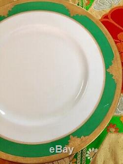 Set Of 6 Antique MINTON Kelly Green & Gold 10 1/4 Dinner Plates