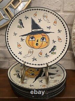 Set Of 6 Eli+ Ana Creep Jack O Lantern PUMPKIN Halloween Dinner Plate 10.5