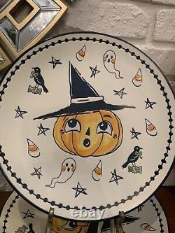 Set Of 6 Eli+ Ana Creep Jack O Lantern PUMPKIN Halloween Dinner Plate 10.5