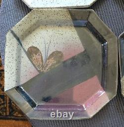 Set Of 6 John Freimarck 11 Octagonal Stoneware Plates Butterflies Free Shipping