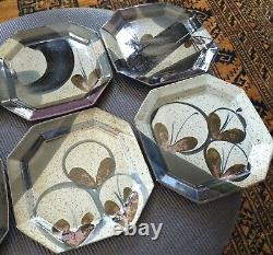 Set Of 6 John Freimarck 11 Octagonal Stoneware Plates Butterflies Free Shipping