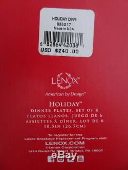 Set Of 6 Lenox Holiday 10.5 Dinner Plates Dimension Holly & Berry Design