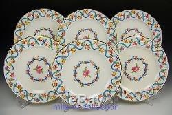 Set Of 6 Minton G9918 Raised Enamel Hand Painted Roses Floral Dinner Plates