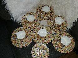 Set Of 6 Plates, Saucers, & Cups In Sophie Chintz Pattern-queens Fine Bone China