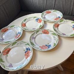 Set Of 6 Villeroy & Boch Amapola Large Dinner Plate 10.5 Raised Floral EUC