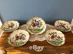 Set Of 9 Limoges France Gold Scalloped Bird Plates Ovington Bros NY (Some As-Is)