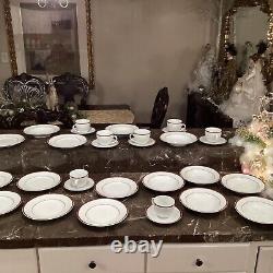 Set Of Williams-Sonoma BRASSERIE MAROON Porcelain Dinner Plates, bowls, cup JAPAN