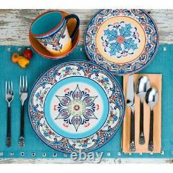 Set Zanzibar Dinnerware Multi Colors 16 Pcs Dishes Plate Mug Spanish Floral New