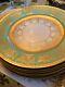 Set Of 10 Antique Large Porcelain Dinner Plates With Green & Gold Decoration