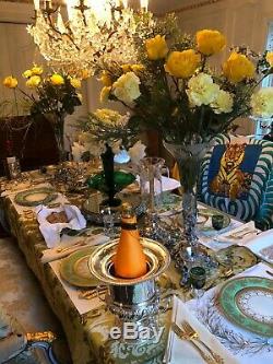 Set of 10 Antique Large Porcelain Dinner Plates with Green & Gold Decoration