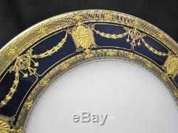 Set of 11 Circa 1915 Royal Worcester Heavily Gilded Cobalt 10.5 Dinner Plates