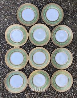 Set of 11 Heavy Gold Encrusted/Green Cabinet/Dinner Service Plates 11