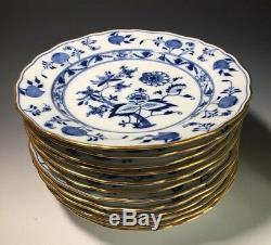 Set of 12 Antique MEISSEN Blue Onion Dinner Plates 10 with Gold Trim
