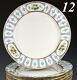 Set Of 12 Antique Minton Dinner Plates, 10.25, Raised Enamel & Gold Rim C. 1916