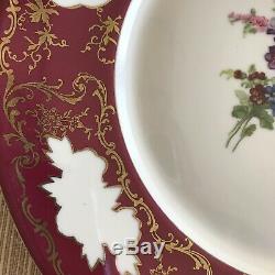 Set of 12 Baronet Czechoslovakia Maroon Floral Dinner Plates Made in Bohemia