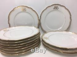 Set of 12 Bernardaud Limoges France Dinner Plates Gilt Plates. 8 1/2. NEAR MINT