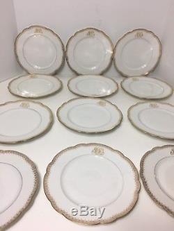 Set of 12 Bernardaud Limoges France Dinner Plates Gilt Plates. 8 1/2. NEAR MINT