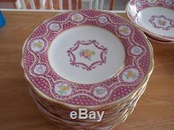 Set of 12 COPELAND SPODE 9 Dinner Plates Pink Design withYellow & Pink Roses