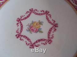 Set of 12 COPELAND SPODE 9 Dinner Plates Pink Design withYellow & Pink Roses