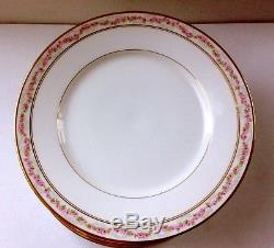 Set of 12 Charles Martin Limoges France Dinner Plates Pink gold rim. Excellent
