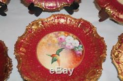 Set of 12 Coronet Limoges Dinner Plates Featuring French ROSES and GAME BIRDS