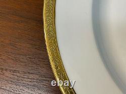 Set of (12) Dinner Plates PAUL MULLER Selb Bavaria Gold Encrusted Roses MUE4