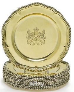 Set of 12 English Silver Gilt Dinner Plates D & J Wellby, Ltd. London