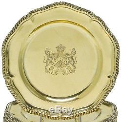 Set of 12 English Silver Gilt Dinner Plates D & J Wellby, Ltd. London