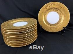 Set of 12 Gold & White Bavarian Porcelain Serving/ Dinner Plates, Circa 1920