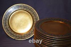 Set of 12 Guerin Limoges 11 Service Plates in All Over Gilt w Double Clover Rim