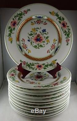 Set of 12 Heinrich Parnass German China Large Dinner Plates Rust, Floral Minty