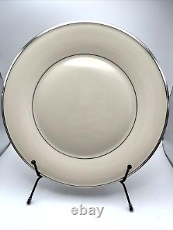 Set of 12 Lenox Solitaire Dinner Plates 10 3/4 Ivory Platinum Trim