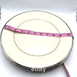 Set of 12 Lenox Solitaire Dinner Plates 10 3/4 Ivory Platinum Trim