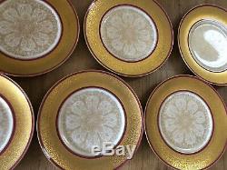Set of 12 Limoges France Gold Encrusted Band China Dinner Plates Decal Red trim