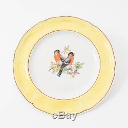 Set of 12 Mottahedeh China Dinner Plates 10 Aviary Bird Yellow Trim 5682 Italy