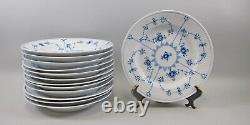 Set of 12 Royal Copenhagen Blue Fluted Plain#175 Dinner Plates 1st Qaul Minty