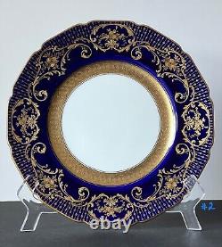Set of 12 Royal Doulton Cobalt Blue & Raised Gold Encrusted Plates c. 1902-1920