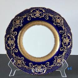 Set of 12 Royal Doulton Cobalt Blue & Raised Gold Encrusted Plates c. 1902-1920