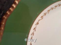 Set of 12 Royal Doulton Handpainted Banquet Dinner Plates Green Gold Rococo trim