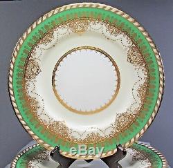 Set of 12 Superb MINTONS Dinner Plates Antique Green withElaborate Encrusted Gilt